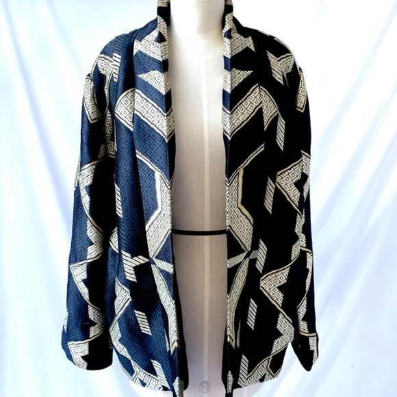 Chico's Jackets & Blazers - CHICO’s Black and Gold Metallic Geometric Kimono Style Open Coat L